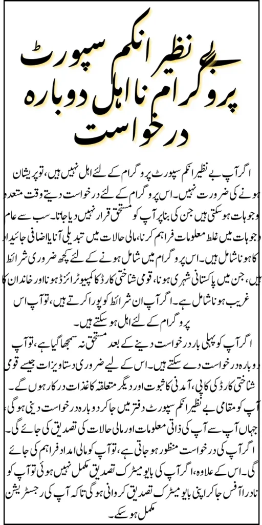 Ineligible In Benazir Income Support Program? Don't Worry Is how to reapply